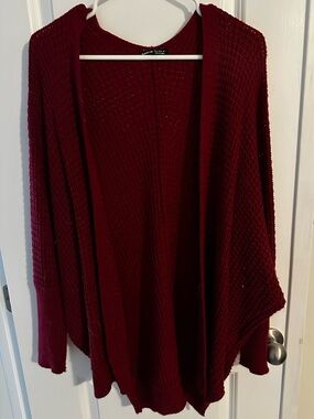 SHEIN Red Open-Front Knit Cardigan